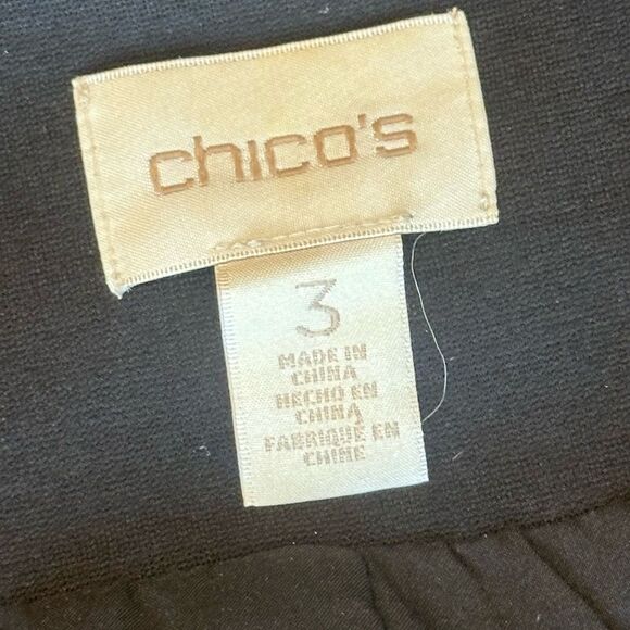 Chicos Military Ponte BlazerJacket Ruffle Trim Buttons Black  XL (Chicos 3) - Picture 7 of 14